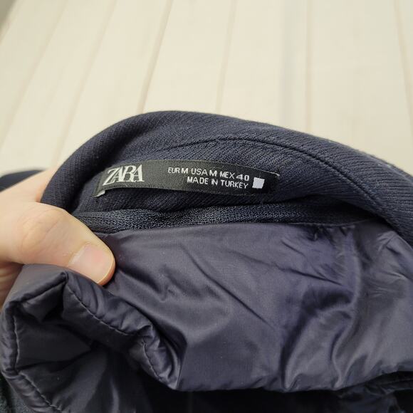 Zara Man navy blue tailored pea coat trench jacket full zip high collar - Picture 9 of 15